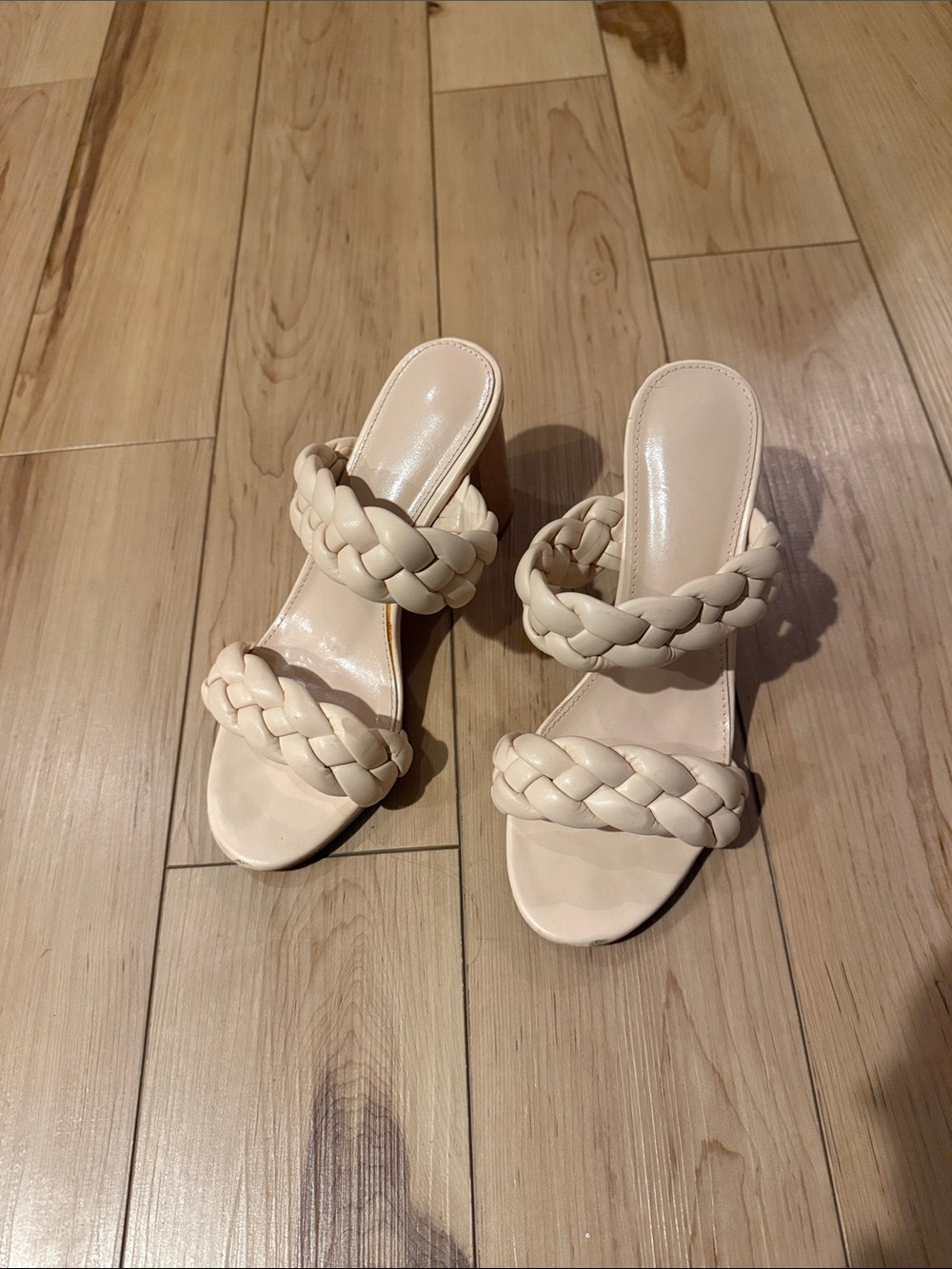 Braided Double-Strap Heeled Sandals in Cream